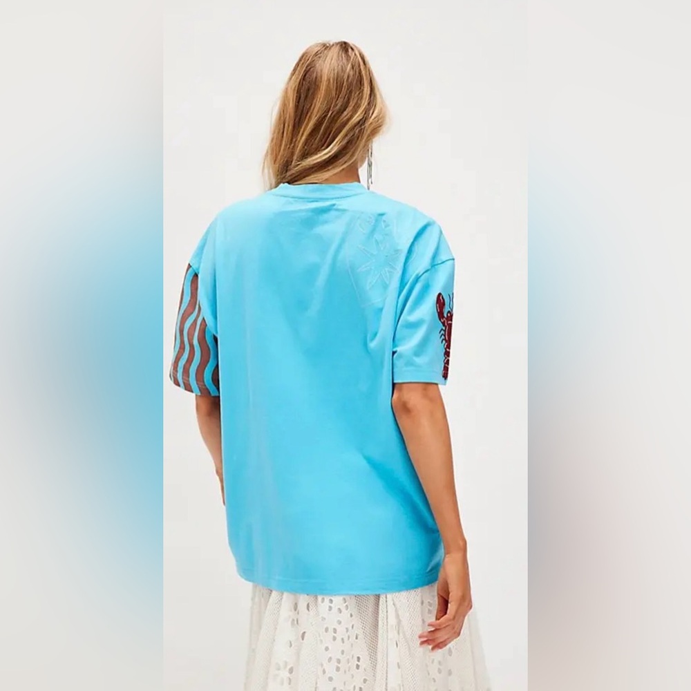 Free People x Denim & Bone Amore Mio Graphic Tee - Pool Blue NWT SIZE M - Picture 3 of 5